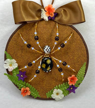 Load image into Gallery viewer, Vintage Cufflink Gold & Black Glass on Coffee 6 Inch Hoop Spider