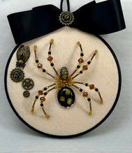 Load image into Gallery viewer, Vintage Cufflink Gold & Black Glass on Cream 6 Inch Hoop Spider