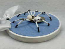 Load image into Gallery viewer, Vintage Gold and White Cufflink on Light Blue 4 Inch Hoop Spider
