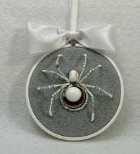 Load image into Gallery viewer, Vintage Gold and White Cufflink on Light Grey 4 Inch Hoop Spider