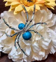 Load image into Gallery viewer, Beaded Blue Dyed Howlite Spider