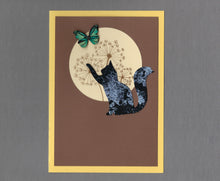 Load image into Gallery viewer, Handmade Custom Fabric Bob the Butterfly Catching Cat Blank Greeting Card