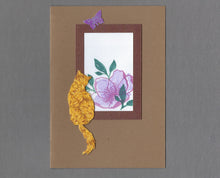 Load image into Gallery viewer, Handmade Custom Fabric Buster the Bird Watching Cat Blank Greeting Card