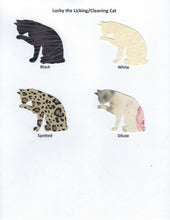 Load image into Gallery viewer, Handmade Custom Fabric Lucky the Licking/Cleaning Cat Blank Greeting Card
