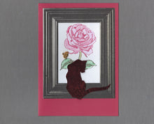 Load image into Gallery viewer, Handmade Custom Fabric Pepper the Pensive Cat Blank Greeting Card