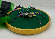 Load image into Gallery viewer, Vintage Gold AB and Clear Crystal on Green 4 Inch Hoop Spider
