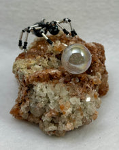 Load image into Gallery viewer, Aragonite Display with Snowflake Obsidian Spiderling
