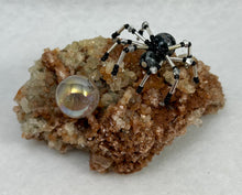 Load image into Gallery viewer, Aragonite Display with Snowflake Obsidian Spiderling
