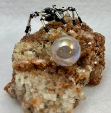 Load image into Gallery viewer, Aragonite Display with Snowflake Obsidian Spiderling
