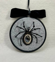 Load image into Gallery viewer, Vintage Black &amp; White Agate Cufflink on Grey 4 Inch Hoop Spider
