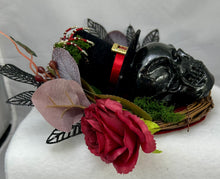 Load image into Gallery viewer, Black Lucite Skull &amp; Spider Wreath Display
