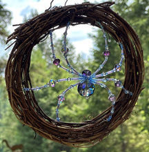 Load image into Gallery viewer, Hand Beaded Blue Aurora Crystal Sun Catcher Spider
