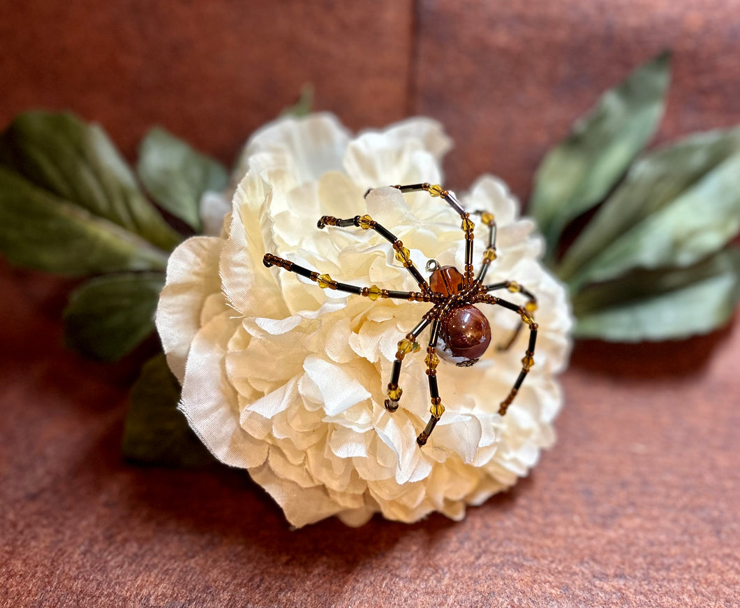 Brown Ceramic Beaded Spider