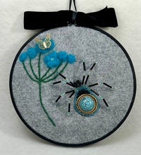 Load image into Gallery viewer, Vintage Cufflink Gold &amp; Blue Howlite on Grey 6 Inch Hoop Spider
