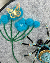 Load image into Gallery viewer, Vintage Cufflink Gold &amp; Blue Howlite on Grey 6 Inch Hoop Spider
