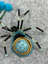 Load image into Gallery viewer, Vintage Cufflink Gold &amp; Blue Howlite on Grey 6 Inch Hoop Spider
