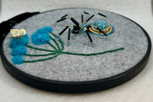 Load image into Gallery viewer, Vintage Cufflink Gold &amp; Blue Howlite on Grey 6 Inch Hoop Spider
