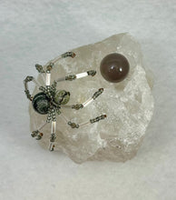 Load image into Gallery viewer, Clear Quartz Display with Green Zebra Jasper Spiderling
