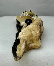 Load image into Gallery viewer, Calcite Display with Dalmatian Jasper Spiderling
