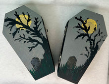 Load image into Gallery viewer, Wood Hand Painted Moon Themed Coffin with Spider Suncatcher
