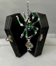 Load image into Gallery viewer, Wood Hand Painted Moon Themed Coffin with Spider Suncatcher
