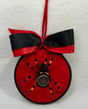 Load image into Gallery viewer, Vintage Metal Dart Board Cufflink on Red 4 Inch Hoop Spider
