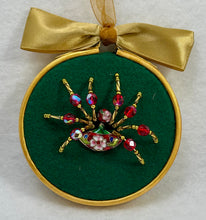 Load image into Gallery viewer, Vintage Gold &amp; Red Enamel on Green 3 Inch Hoop Spider
