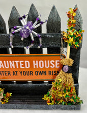 Load image into Gallery viewer, Small Hand Painted Wooden Fence with Amethyst Spiderling
