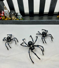 Load image into Gallery viewer, Large Hand Painted Wooden Fence with Stone Skull and 3 Spiders
