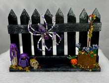 Load image into Gallery viewer, Medium Hand Painted Wooden Fence with Dyed Purple Crazy Lace Spider
