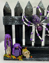 Load image into Gallery viewer, Medium Hand Painted Wooden Fence with Dyed Purple Crazy Lace Spider
