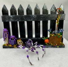 Load image into Gallery viewer, Medium Hand Painted Wooden Fence with Dyed Purple Crazy Lace Spider
