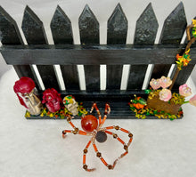 Load image into Gallery viewer, Medium Hand Painted Wooden Fence with Red Crackle Agate Spider
