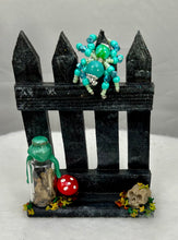 Load image into Gallery viewer, Mini Hand Painted Wooden Fence with Aqua Jumping Spider
