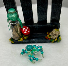 Load image into Gallery viewer, Mini Hand Painted Wooden Fence with Aqua Jumping Spider
