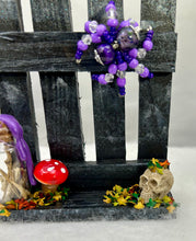 Load image into Gallery viewer, Mini Hand Painted Wooden Fence with Purple Jumping Spider
