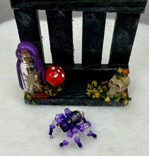 Load image into Gallery viewer, Mini Hand Painted Wooden Fence with Purple Jumping Spider
