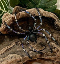 Load image into Gallery viewer, Beaded Frosted Black Agate Spider
