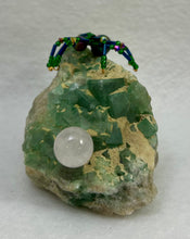 Load image into Gallery viewer, Green Fluorite Display with Titanium Coated Quartz Spiderling
