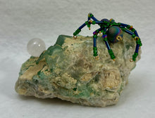 Load image into Gallery viewer, Green Fluorite Display with Titanium Coated Quartz Spiderling
