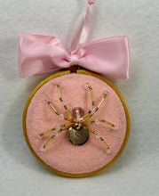 Load image into Gallery viewer, Vintage Gold Metal Leaf and Stone Cufflink on Pink 4 Inch Hoop Spider

