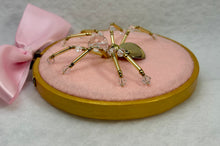 Load image into Gallery viewer, Vintage Gold Metal Leaf and Stone Cufflink on Pink 4 Inch Hoop Spider
