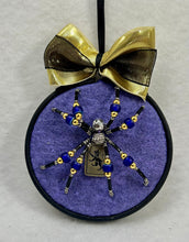 Load image into Gallery viewer, Vintage Cufflink Gold Lion on Purple 3 Inch Hoop Spider
