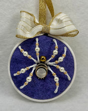 Load image into Gallery viewer, Vintage Cufflink Gold &amp; Mother of Pearl on Purple 3 Inch Hoop Spider
