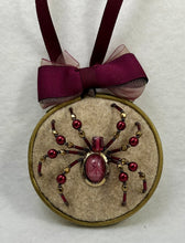 Load image into Gallery viewer, Vintage Cufflink Gold &amp; Oval Burgundy Cat's Eye on Tan 3 Inch Hoop Spider
