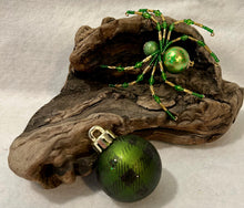 Load image into Gallery viewer, Beaded Green &amp; Gold Swirl Christmas Spider
