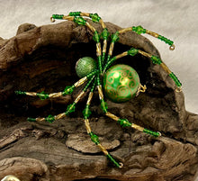 Load image into Gallery viewer, Beaded Green &amp; Gold Swirl Christmas Spider
