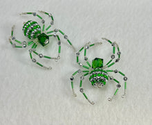 Load image into Gallery viewer, Beaded Green &amp; Silver Stripe Christmas Spider
