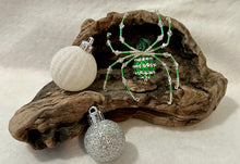 Load image into Gallery viewer, Beaded Green &amp; Silver Stripe Christmas Spider

