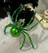 Load image into Gallery viewer, Beaded Green Skull Spider
